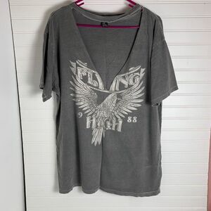 Forever 21 Gray Eagle Graphic T-Shirt Dress Medium Cut Out Neck Short Sleeve
